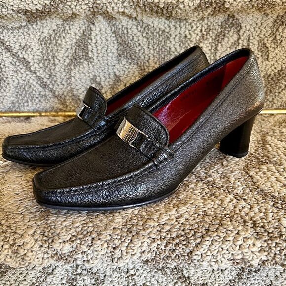 EEUC Women's Salvatore Ferragamo Sport Heeled Loafers Black Size 8.5 2A  AA - Picture 1 of 7